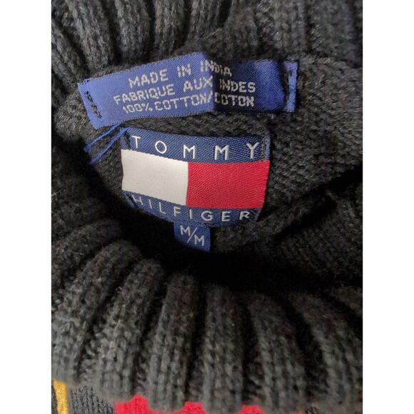 Vintage Tommy Hilfiger embroidered preppy crown logo black turtleneck sweater - Picture 6 of 7